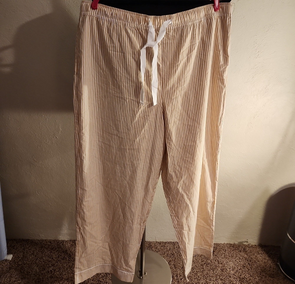 State Of Day Beige White Pinstripe Drawstring Pajama Bottoms XXL NWOT